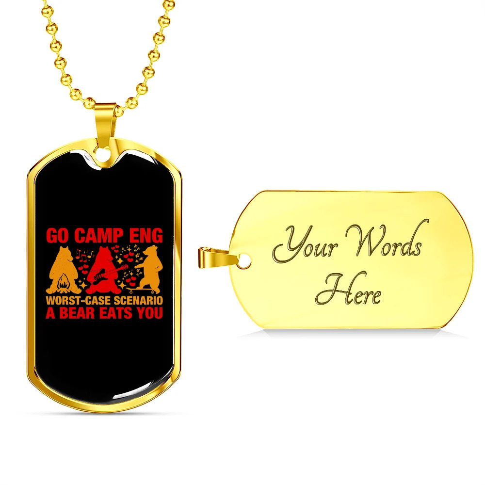Camper Necklace Go Camp Eng Personalized Engraved Gold Dog Tag Necklace Custom
